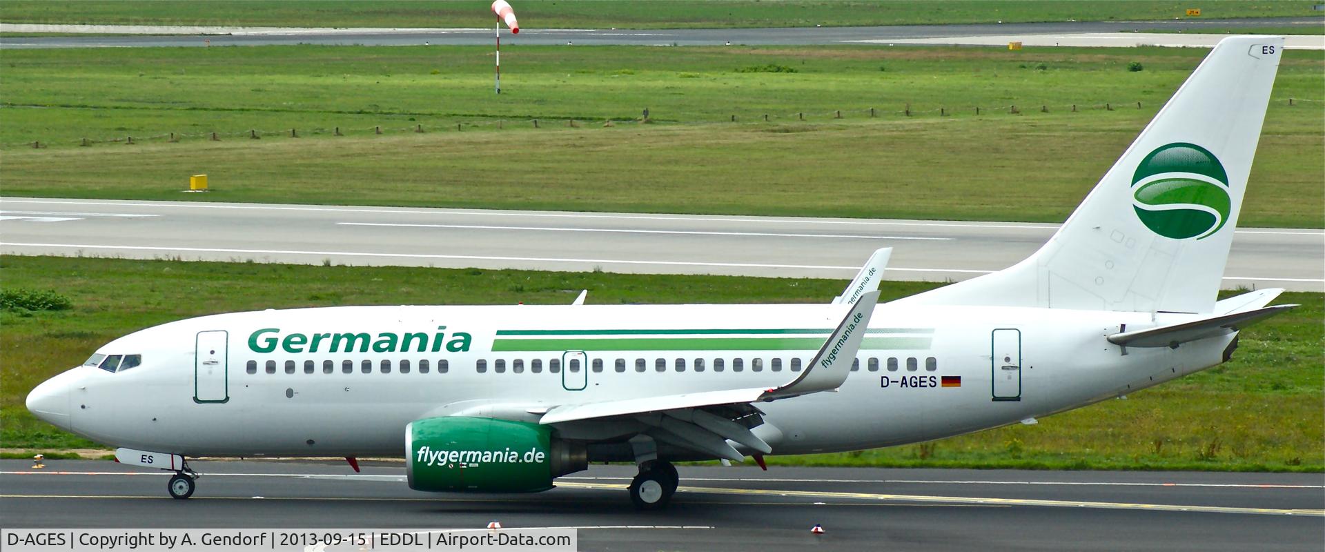 D-AGES, 1998 Boeing 737-75B C/N 28108, Germania, is here taxiing to the gate at Düsseldorf Int´l(EDDL)