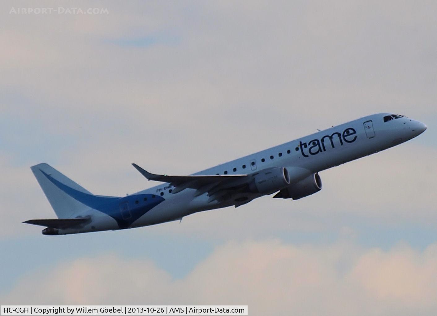 HC-CGH, 2010 Embraer 190LR (ERJ-190-100LR) C/N 19000373, Take off afther repaind for TAME from Schiphol East Airport