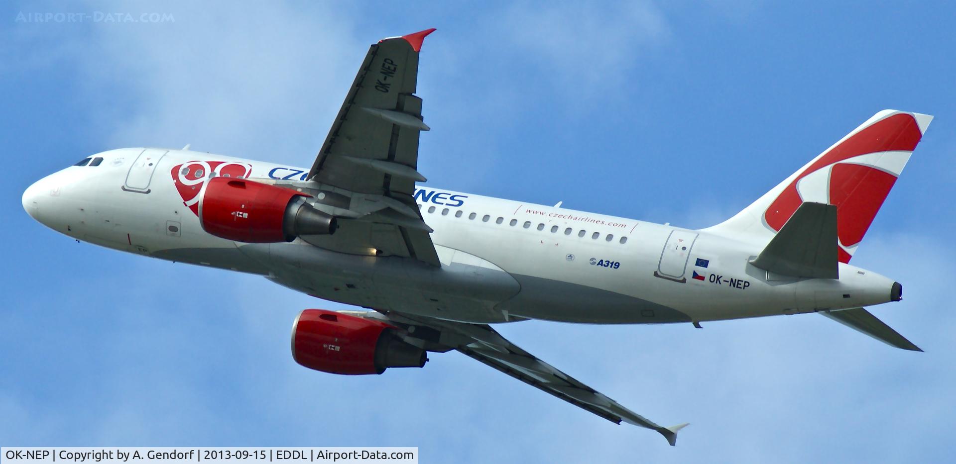 OK-NEP, 2008 Airbus A319-111 C/N 3660, CSA (90 anniversary cs.), seen here climbing out Düsseldorf Int´l(EDDL) bound for Prague-Vaclav Havel Int´l(LKPR)