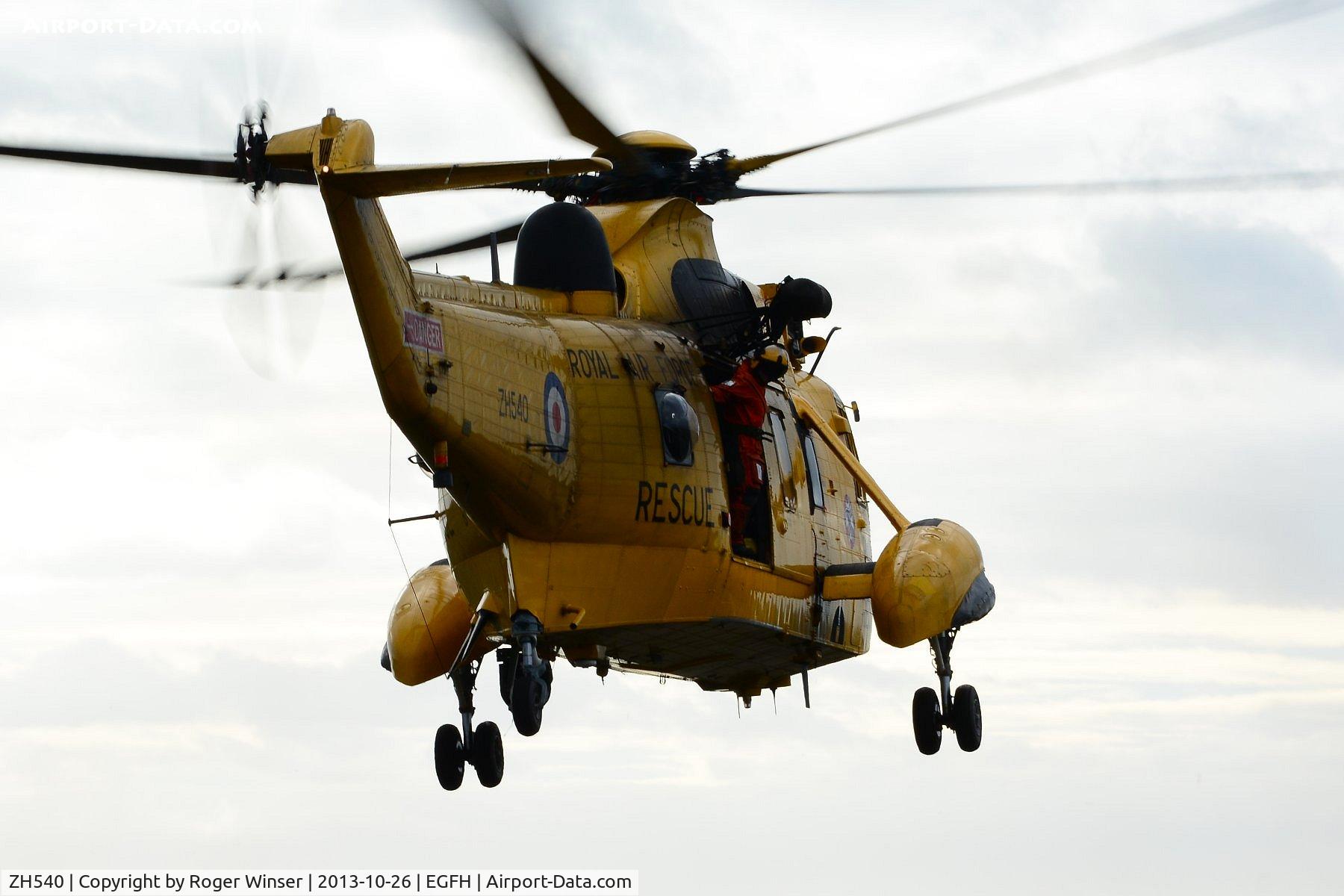 ZH540, Westland Sea King HAR.3A C/N WA1006, SAR Westland Sea King of 22 Squadron RAF departing Swansea Airport after taking on fuel.