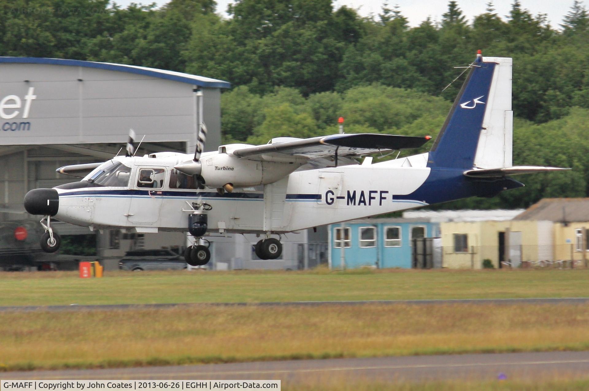 G-MAFF, 1981 Pilatus Britten-Norman BN-2T Turbine Islander C/N 2119, About to touchdown opposite its home at Cobham