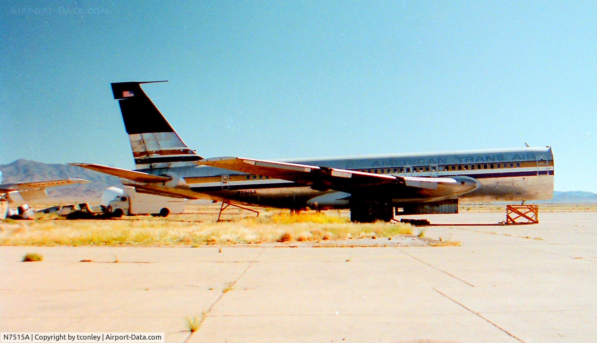 N7515A, 1959 Boeing 707-123B C/N 17642, Americian Trans Air Boeing 707-123B N7515A SN 17642 @ Kingman AZ 1986
