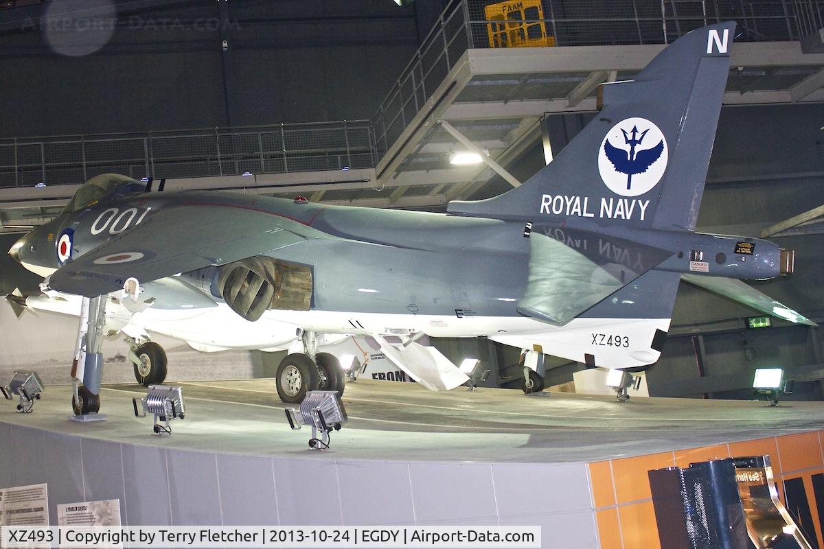 XZ493, 1980 British Aerospace Sea Harrier FRS.1 C/N 41H-912017, Displayed at the Fleet Air Arm Museum at Yeovilton