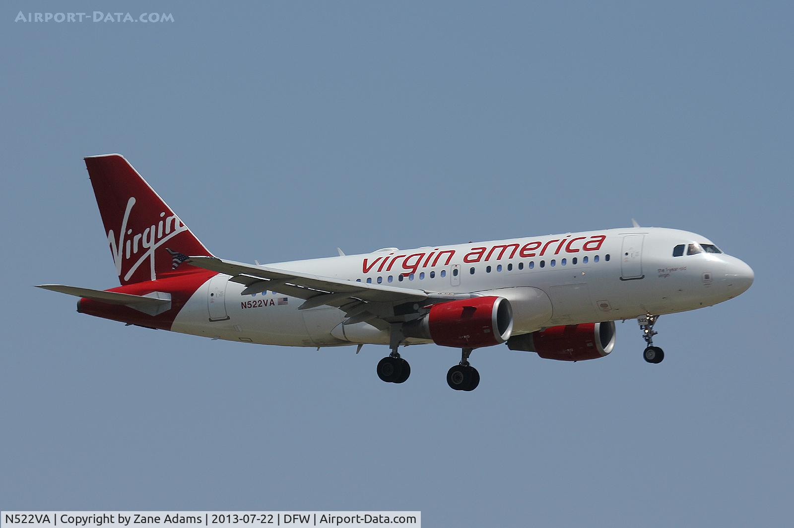 N522VA, 2006 Airbus A319-112 C/N 2811, Landing at DFW Airport