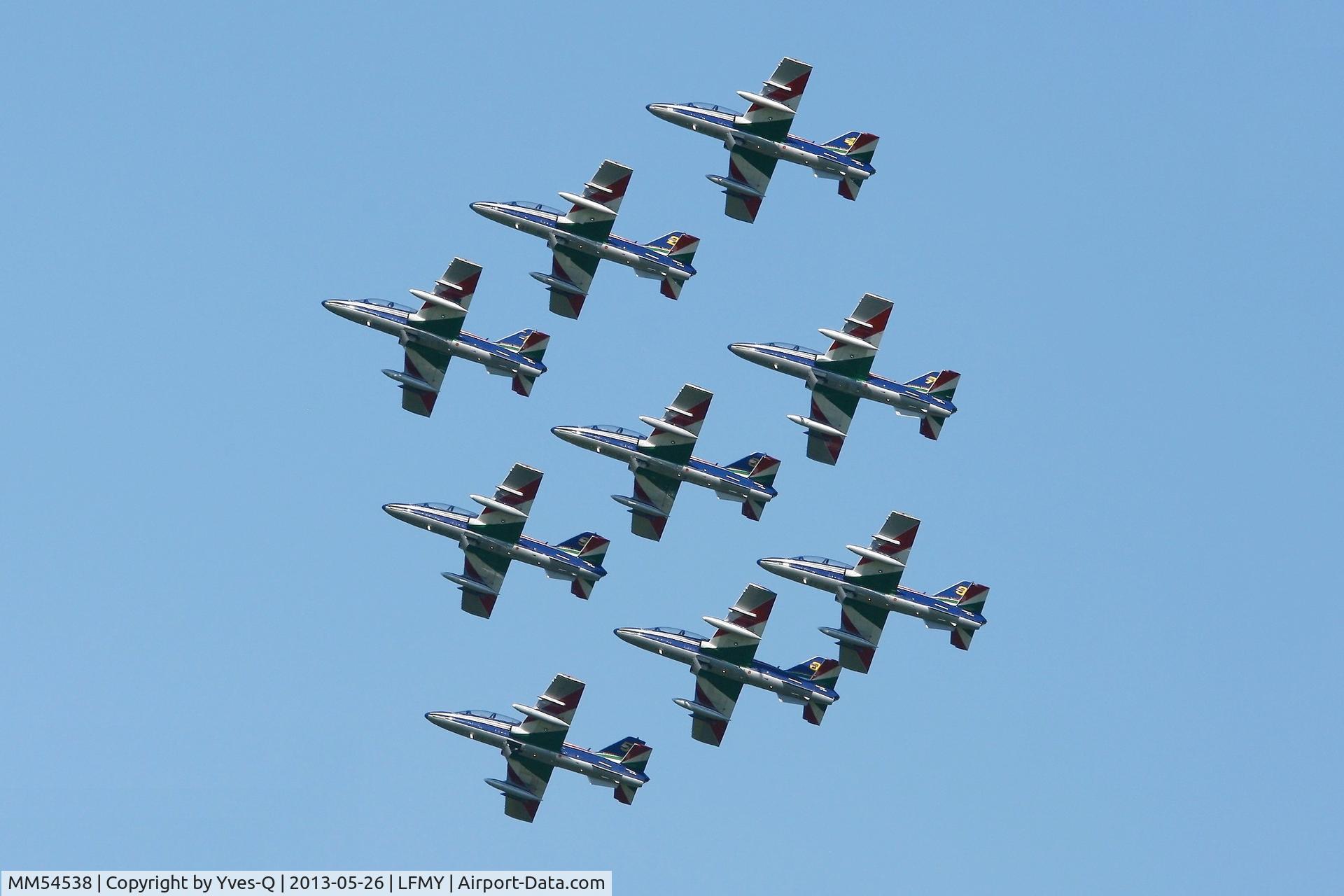 MM54538, Aermacchi MB-339PAN C/N 6759/154/AA070, Italian Air Force Aermacchi MB-339PAN, Number 1 in may 2013, Frecce Tricolori Aerobatic Team Leader, Salon De Provence Air Base 701 (LFMY) Open day 2013