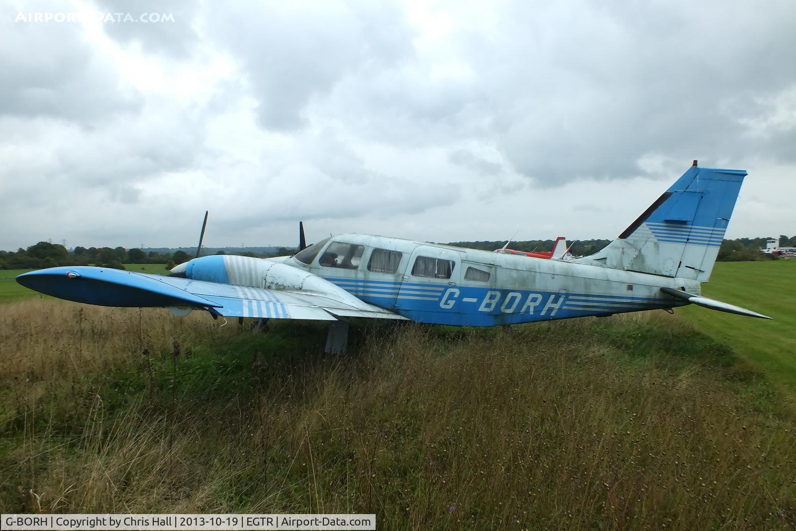 G-BORH, 1980 Piper PA-34-200T Seneca II C/N 34-8070352, now parked with the other wrecks & relics at Elstree