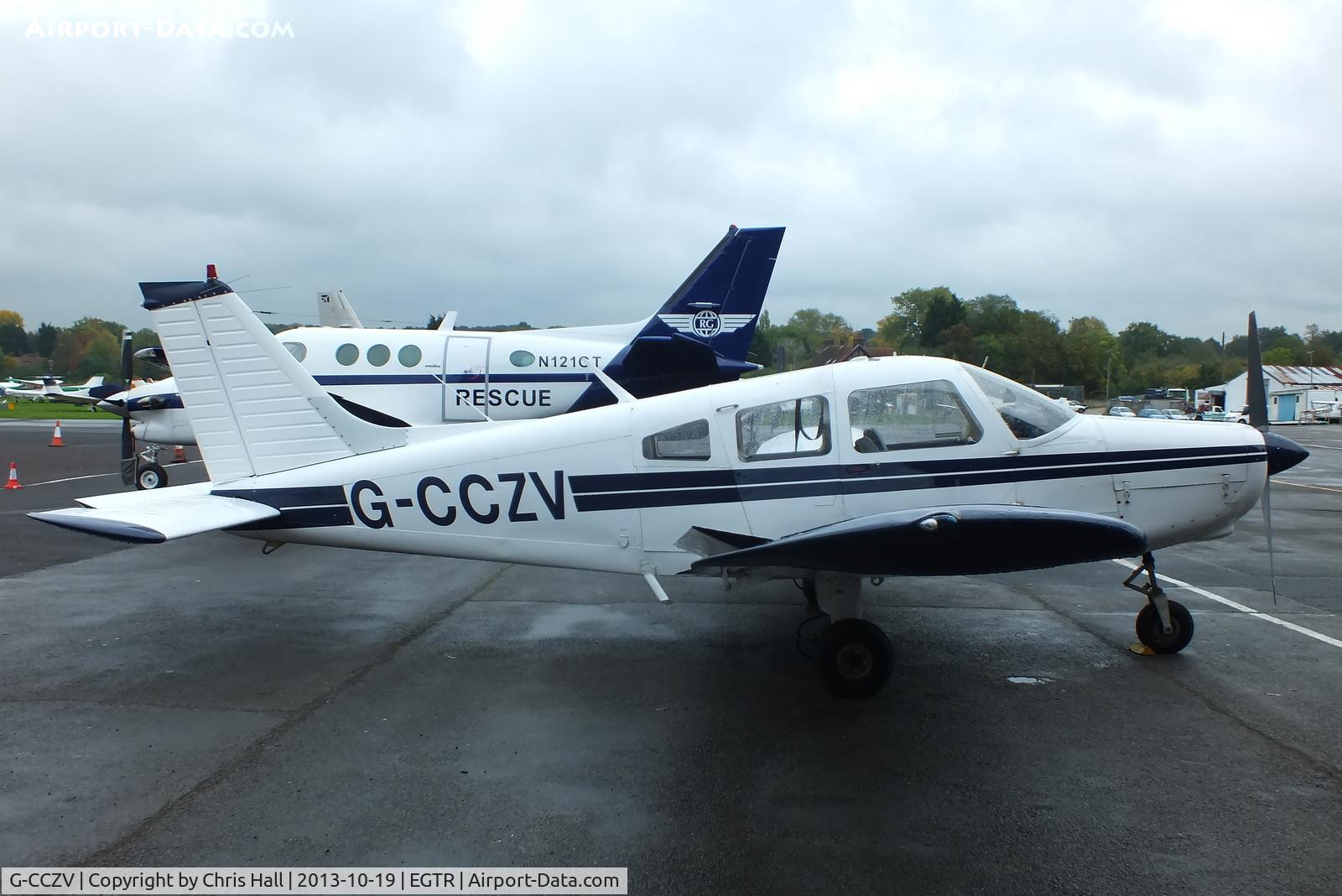 G-CCZV, 1977 Piper PA-28-151 Cherokee Warrior C/N 28-7715089, parked at Elstree