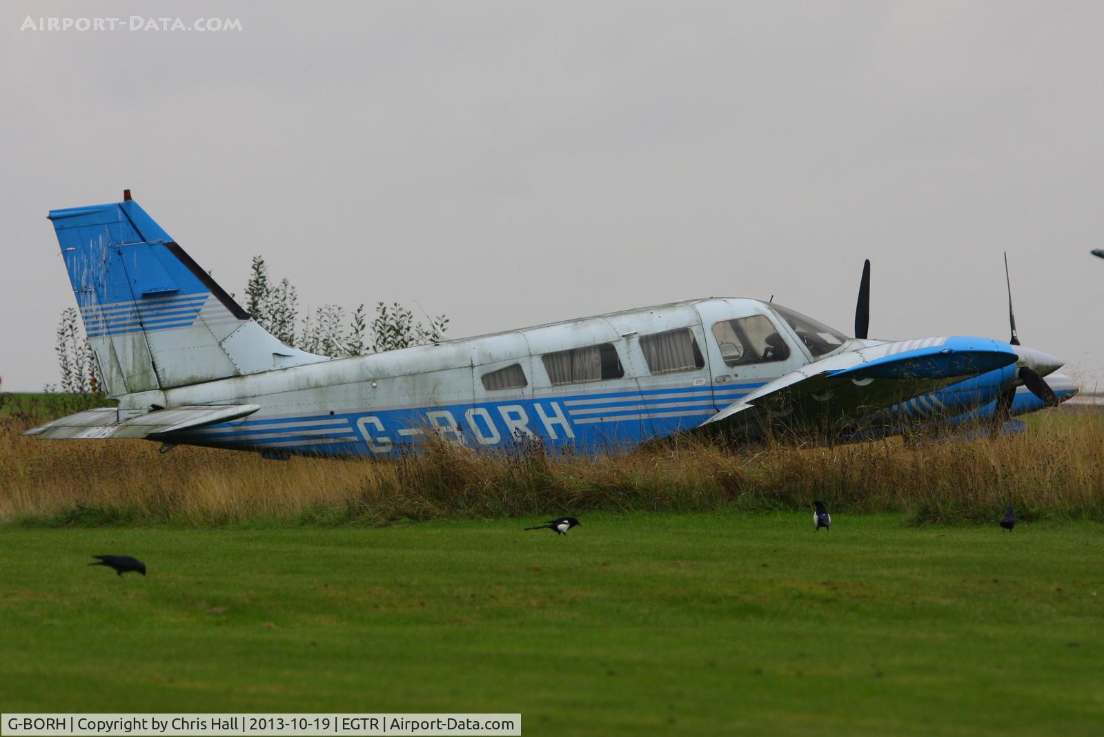 G-BORH, 1980 Piper PA-34-200T Seneca II C/N 34-8070352, now parked with the other wrecks & relics at Elstree