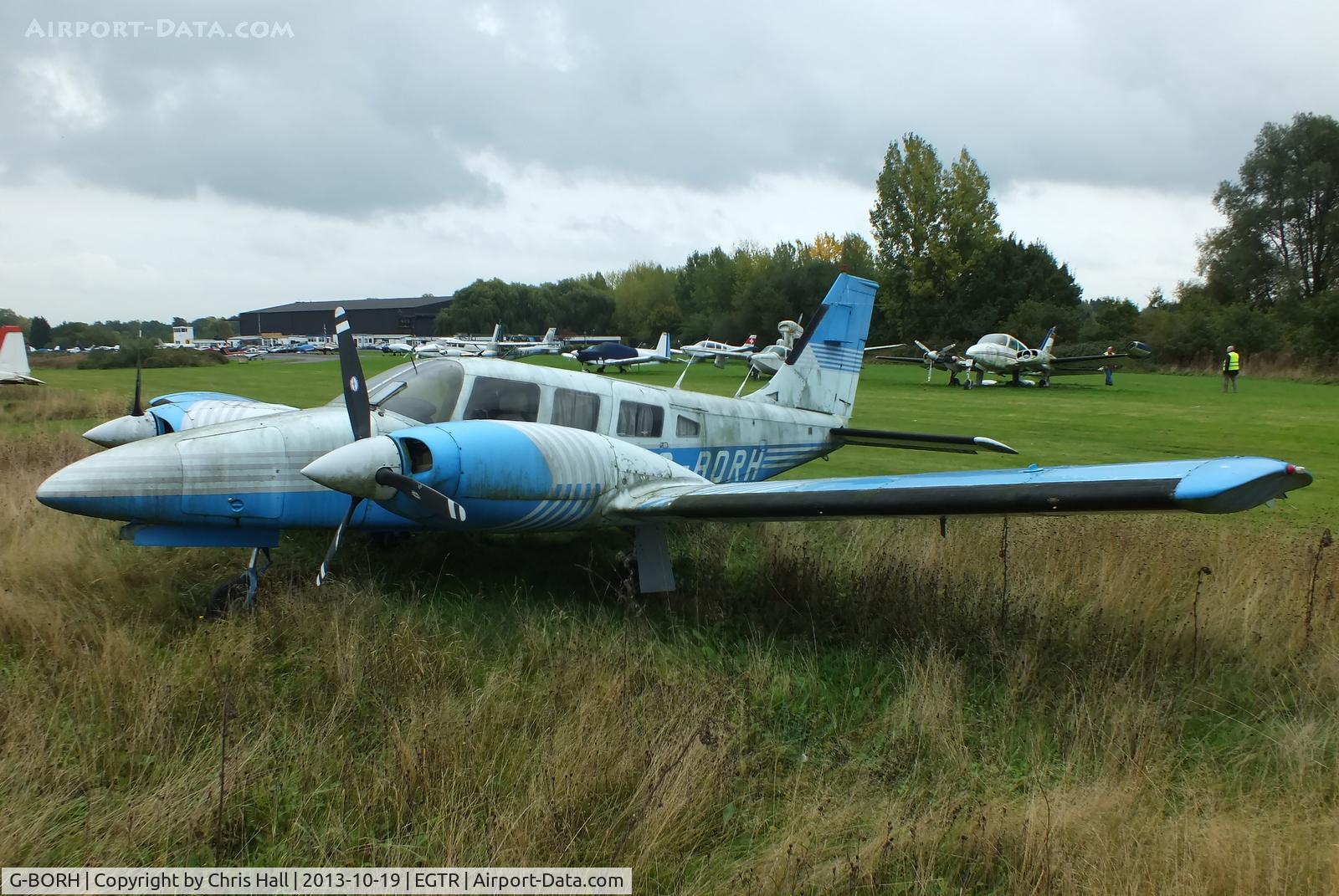 G-BORH, 1980 Piper PA-34-200T Seneca II C/N 34-8070352, now parked with the other wrecks & relics at Elstree