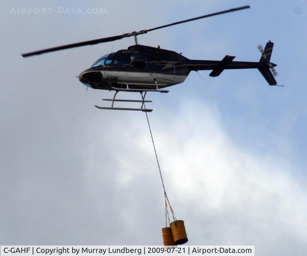 C-GAHF, 1973 Bell 206B JetRanger II C/N 1217, Hauling clean-out barrels from Parks Canada outhouses on the Chilkoot Trail in British Columbia.