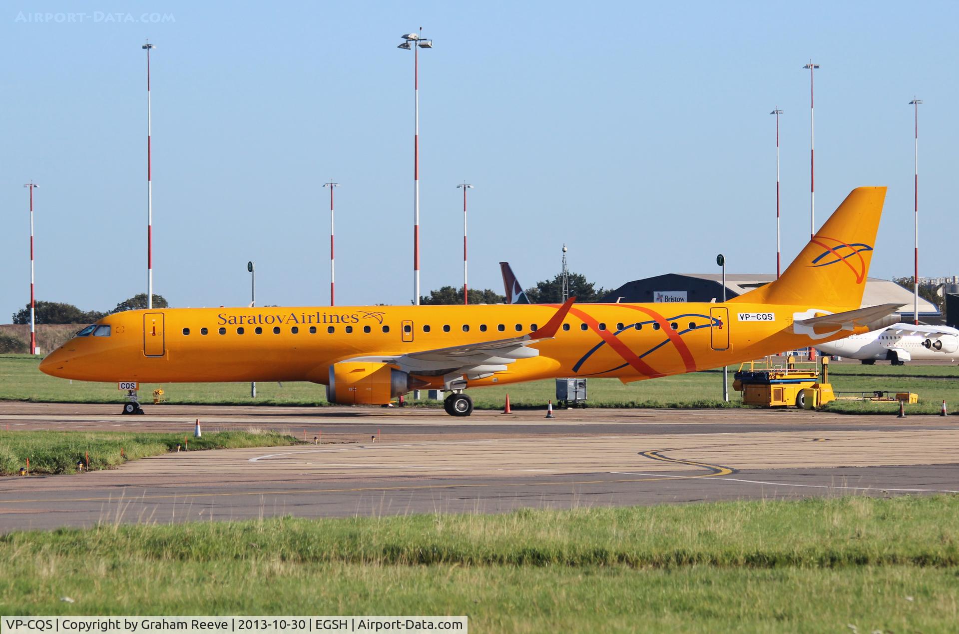 VP-CQS, 2008 Embraer 195AR (ERJ-190-200IGW) C/N 19000157, Parked at Norwich.