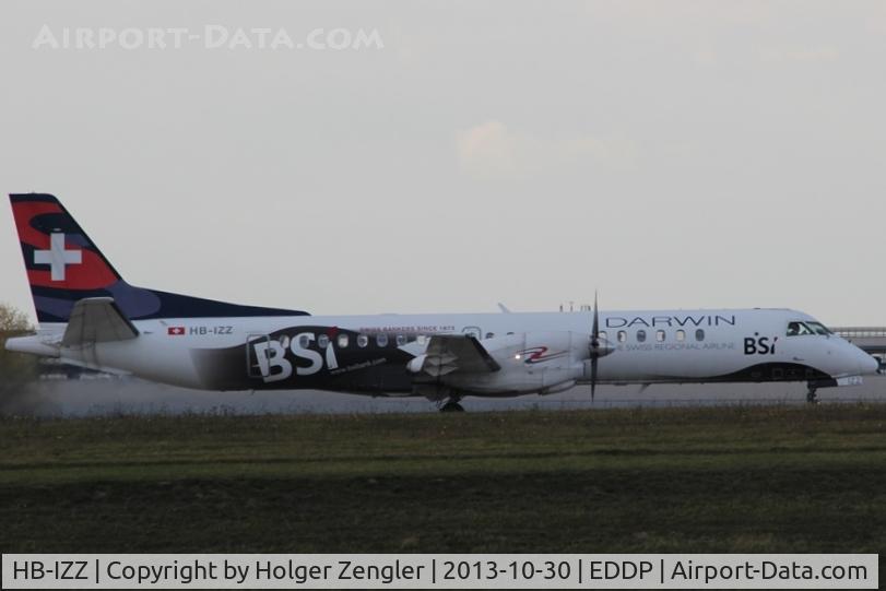 HB-IZZ, 1997 Saab 2000 C/N 2000-048, Leaving LEJ with destination CDG via twy Echo 8....