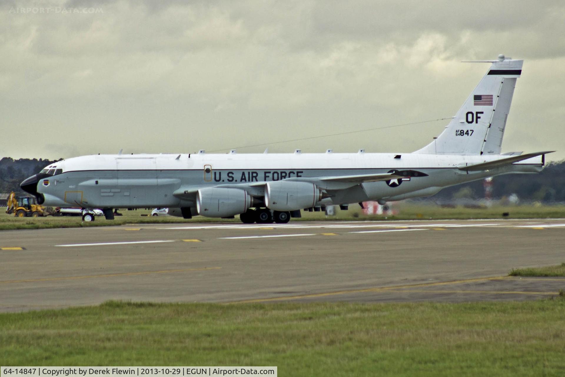 64-14847, 1964 Boeing RC-135U Combat Sent C/N 18747, Visiting  RC-135U,  Derma29 of the 55th Reconnaissance Wing based at Offutt AFB Nebraska, seen taxiing at EGUN shortly after landing