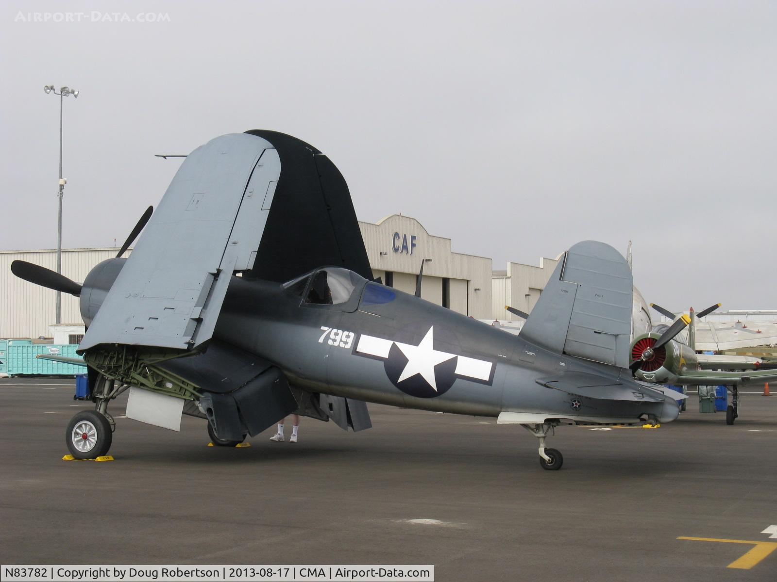 N83782, 1942 Vought F4U-1 Corsair C/N 3884 (Bu 17799), 1942 Chance Vought/Maloney F4U-1 CORSAIR, P&W R-2800 Double Wasp 2,450 Hp, wings folded