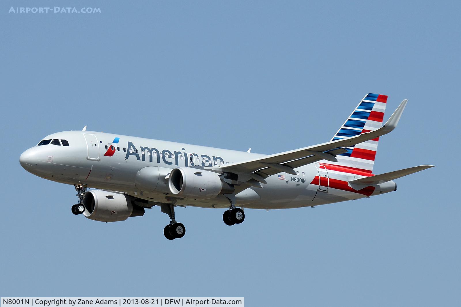 N8001N, 2013 Airbus A319-115 C/N 5678, American Airlines' first A319 landing at DFW Airport