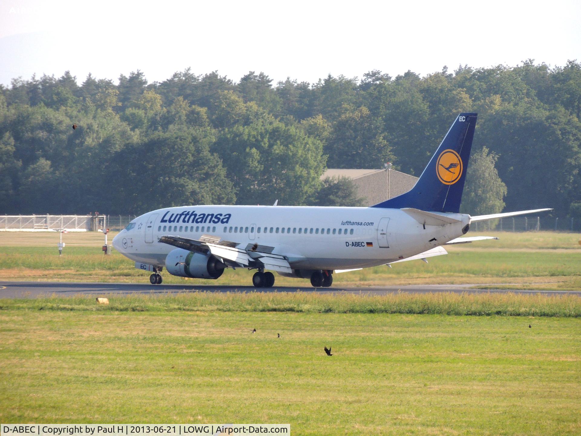 D-ABEC, 1991 Boeing 737-330 C/N 25149, Lufthansa B737 deploying airbrakes during landing at LOWG, Graz
