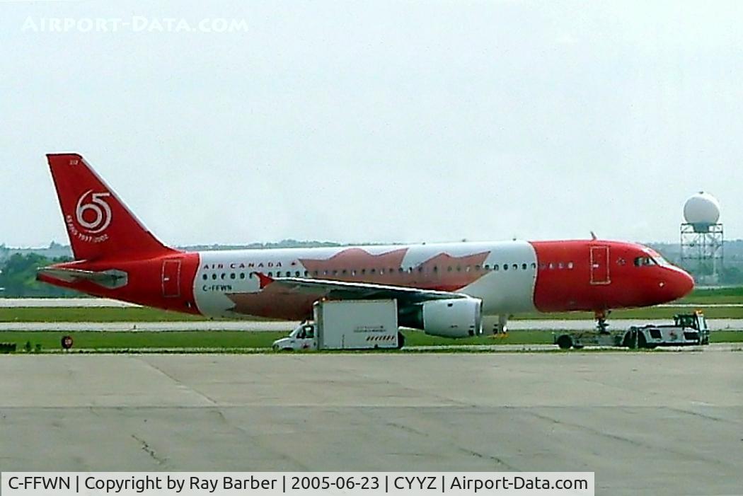 C-FFWN, 1991 Airbus A320-211 C/N 159, Airbus A320-211 [0159] (Air Canada) Toronto~C 23/06/2005. Not the best of shots taken through coach glass and moving with a old camera.