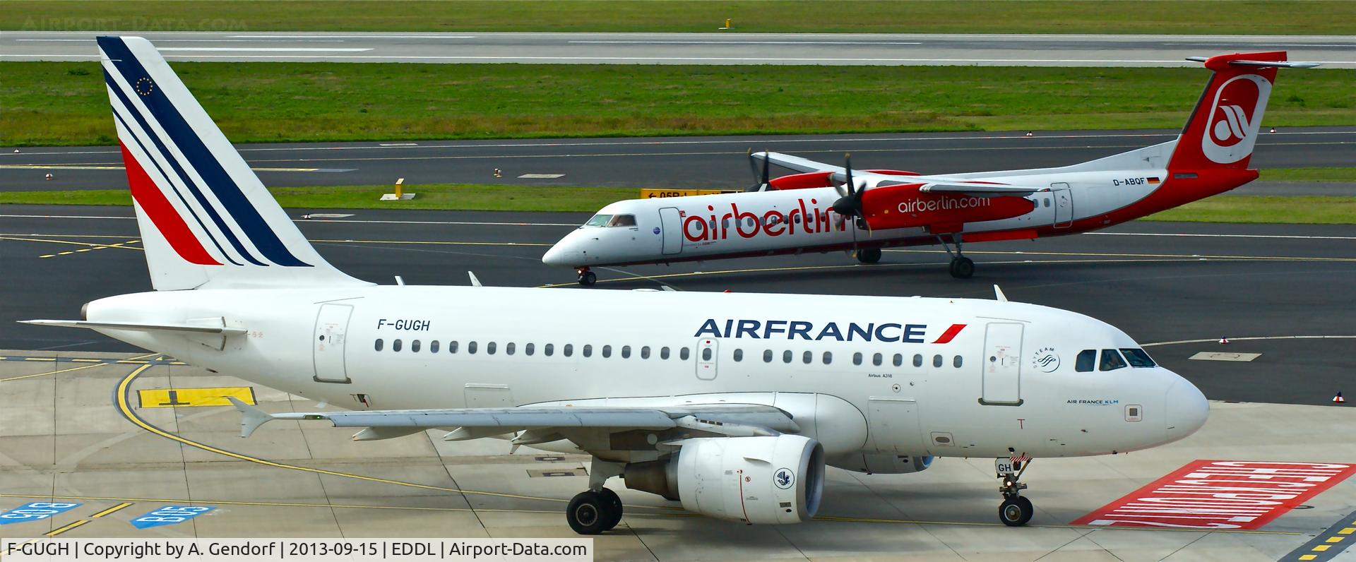 F-GUGH, 2004 Airbus A318-111 C/N 2344, Air France, is here on the apron at Düsseldorf Int´l(EDDL), note the Dash 8-142 / D-ABOF in the background