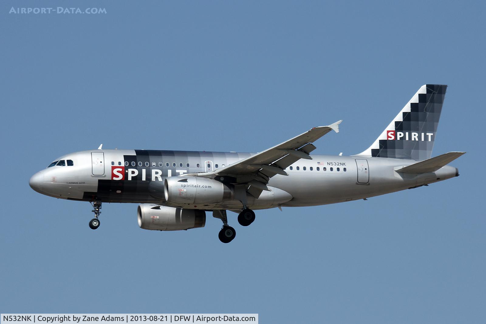N532NK, 2007 Airbus A319-132 C/N 3165, Landing at DFW Airport
