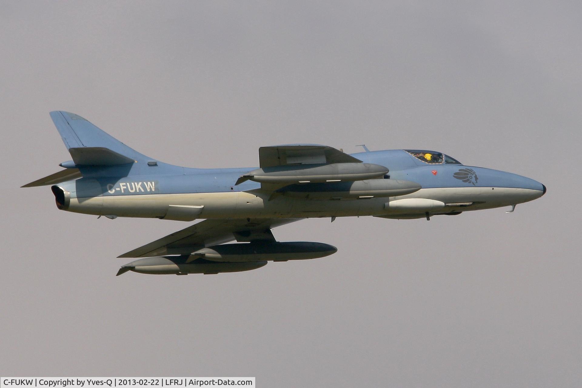 C-FUKW, 1954 Hawker Hunter T.68 C/N HABL-003215&41H-680368, Apache Aviation Operates Hawker Hunter T.68 used as target in aid of French Navy, Take-off Rwy 26, Landivisiau Naval Air Base (LFRJ)