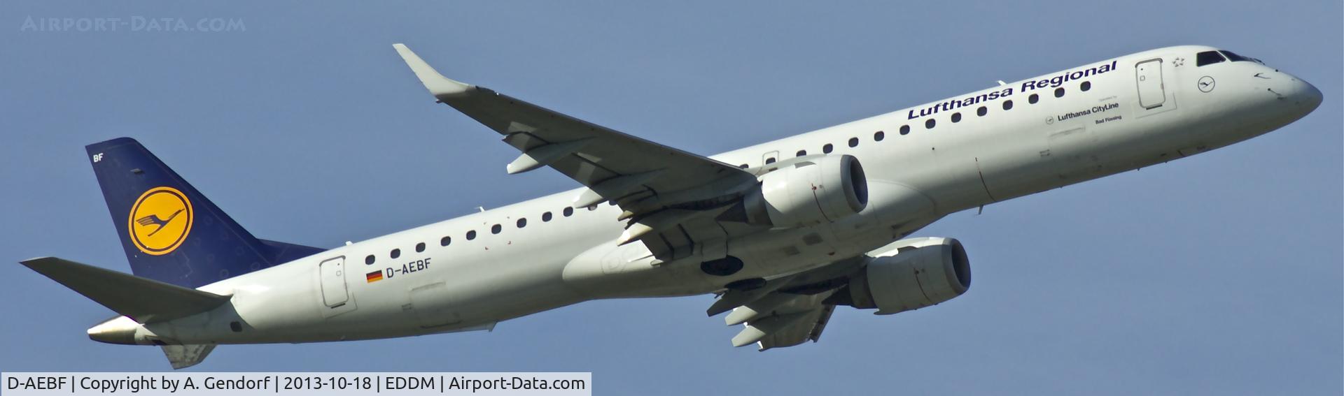 D-AEBF, 2011 Embraer 195LR (ERJ-190-200LR) C/N 19000411, Lufthansa Regional, seen here departing at München(EDDM)
