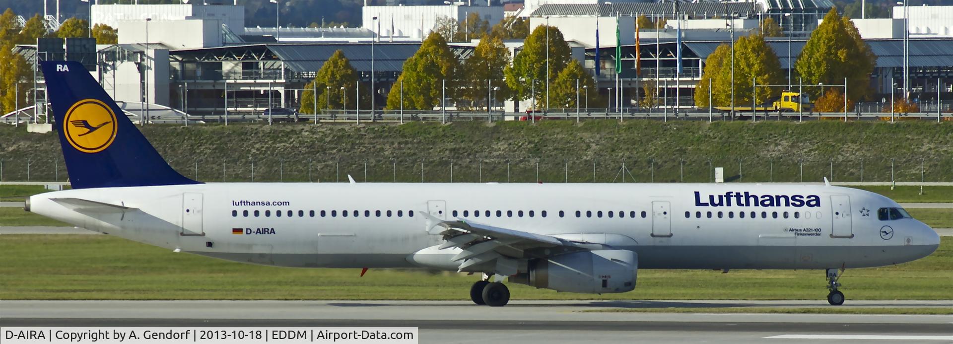 D-AIRA, 1993 Airbus A321-131 C/N 0458, Lufthansa, is taxiing to the gate, after landing on RWY 08R at München(EDDM)