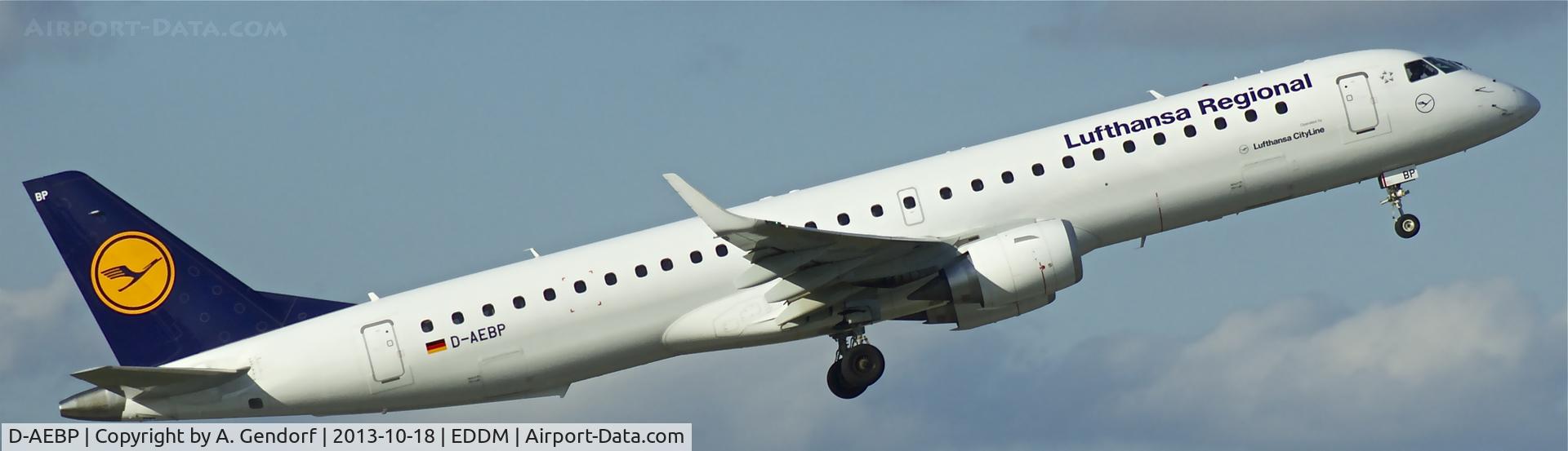 D-AEBP, 2012 Embraer 195LR (ERJ-190-200LR) C/N 19000553, Lufthansa Regional, seen here climbing out at München(EDDM)