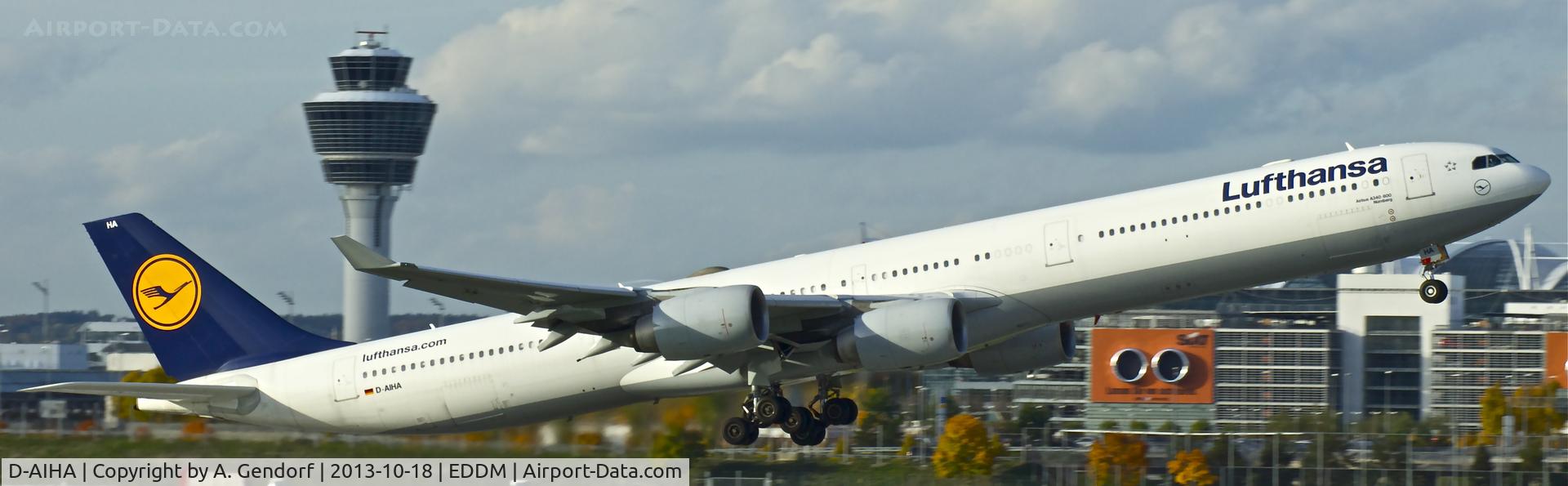 D-AIHA, 2003 Airbus A340-642 C/N 482, Lufthansa, is climbing out at München(EDDM), bound for Tokio-Narita(RJAA)