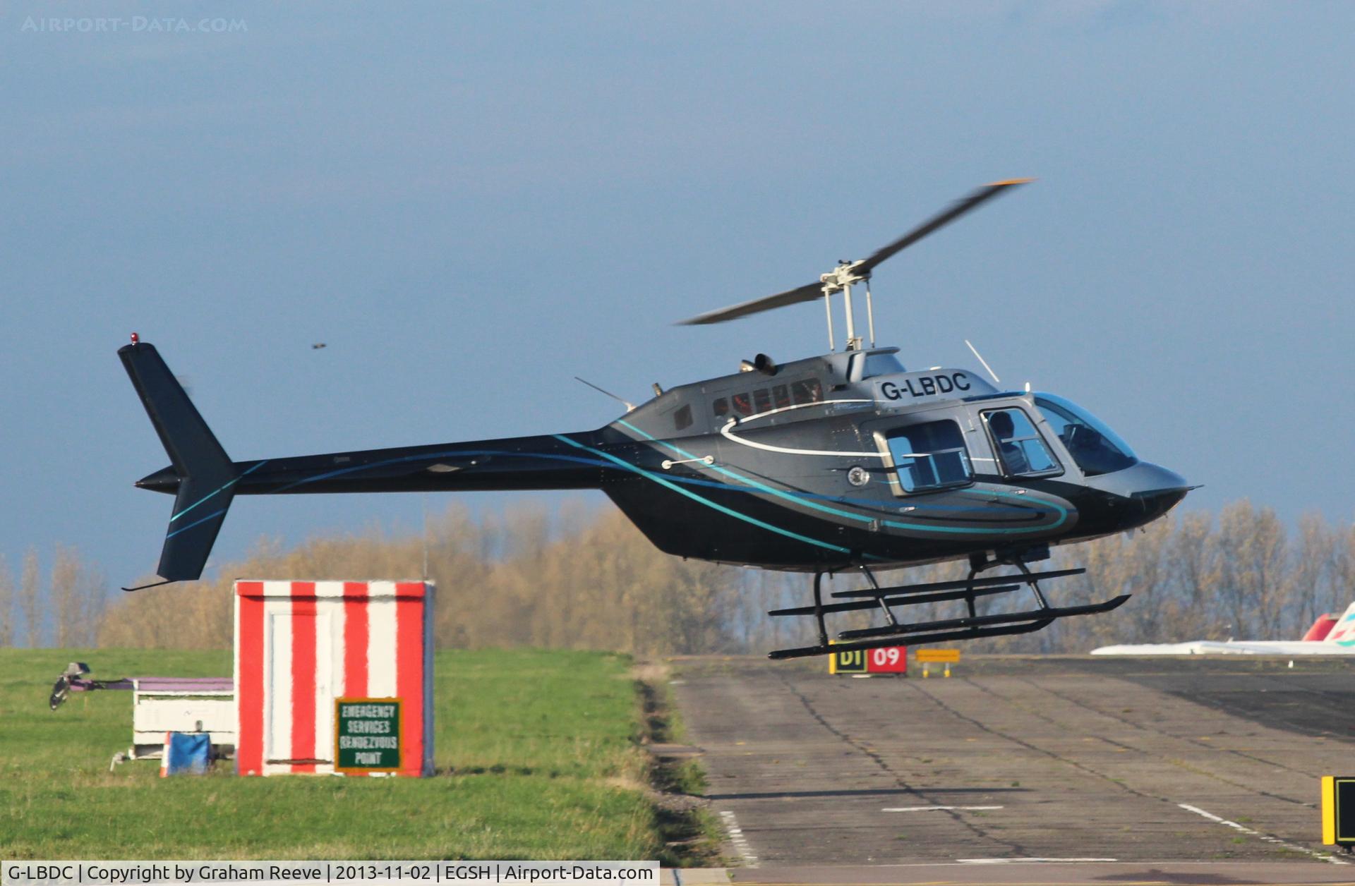 G-LBDC, 1984 Bell 206B JetRanger III C/N 3806, Departing from Norwich.