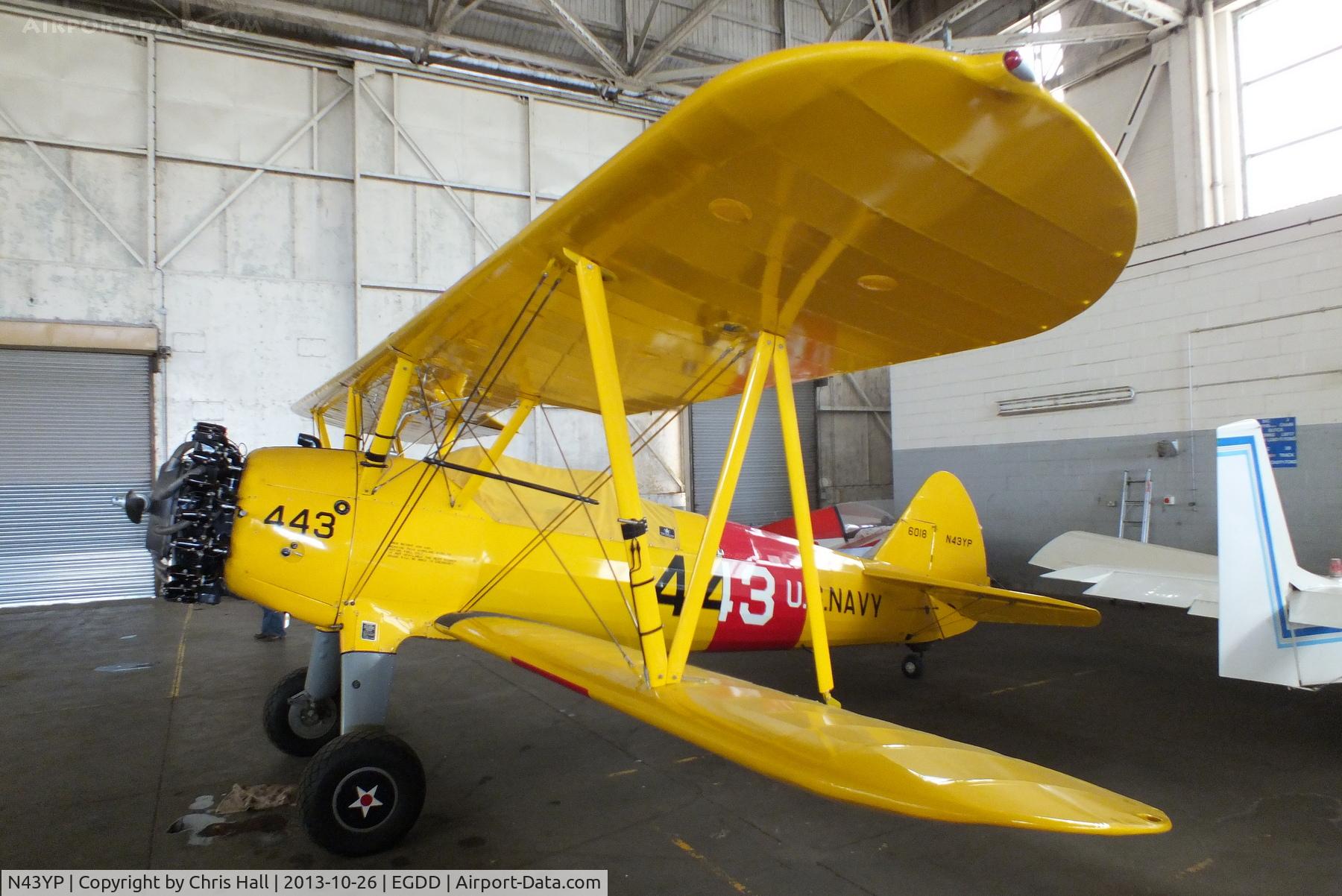 N43YP, 1942 Boeing E75 C/N 75-6018, hangared at Bicester