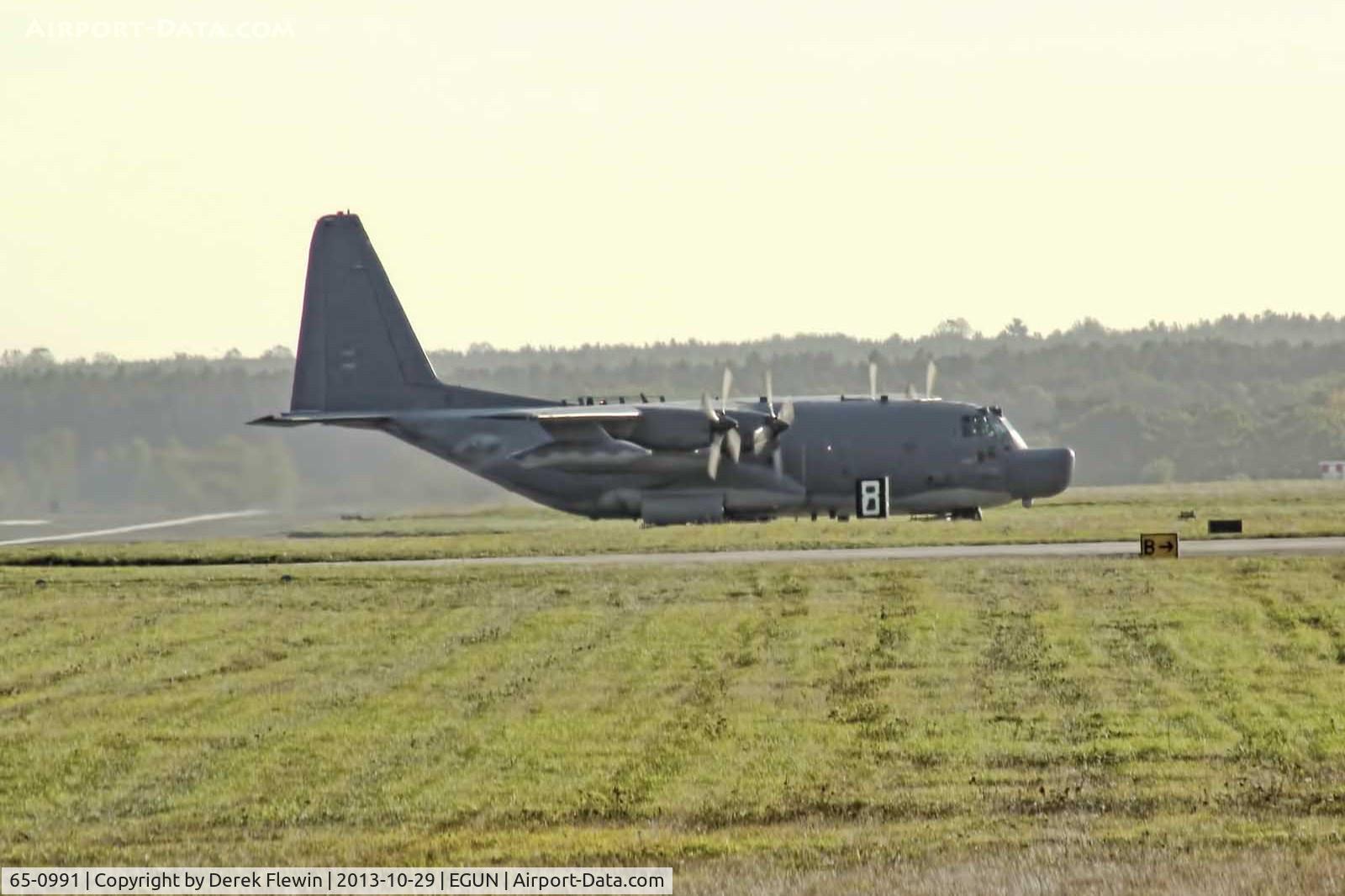 65-0991, 1965 Lockheed MC-130P Combat Shadow C/N 382-4152, Resident MC-130P Combat Shadow, Josh34, 67th SOS,  returning to EGUN from USAFE Spagdahlem ((ETAD) Germany due to adverse weather in the UK.