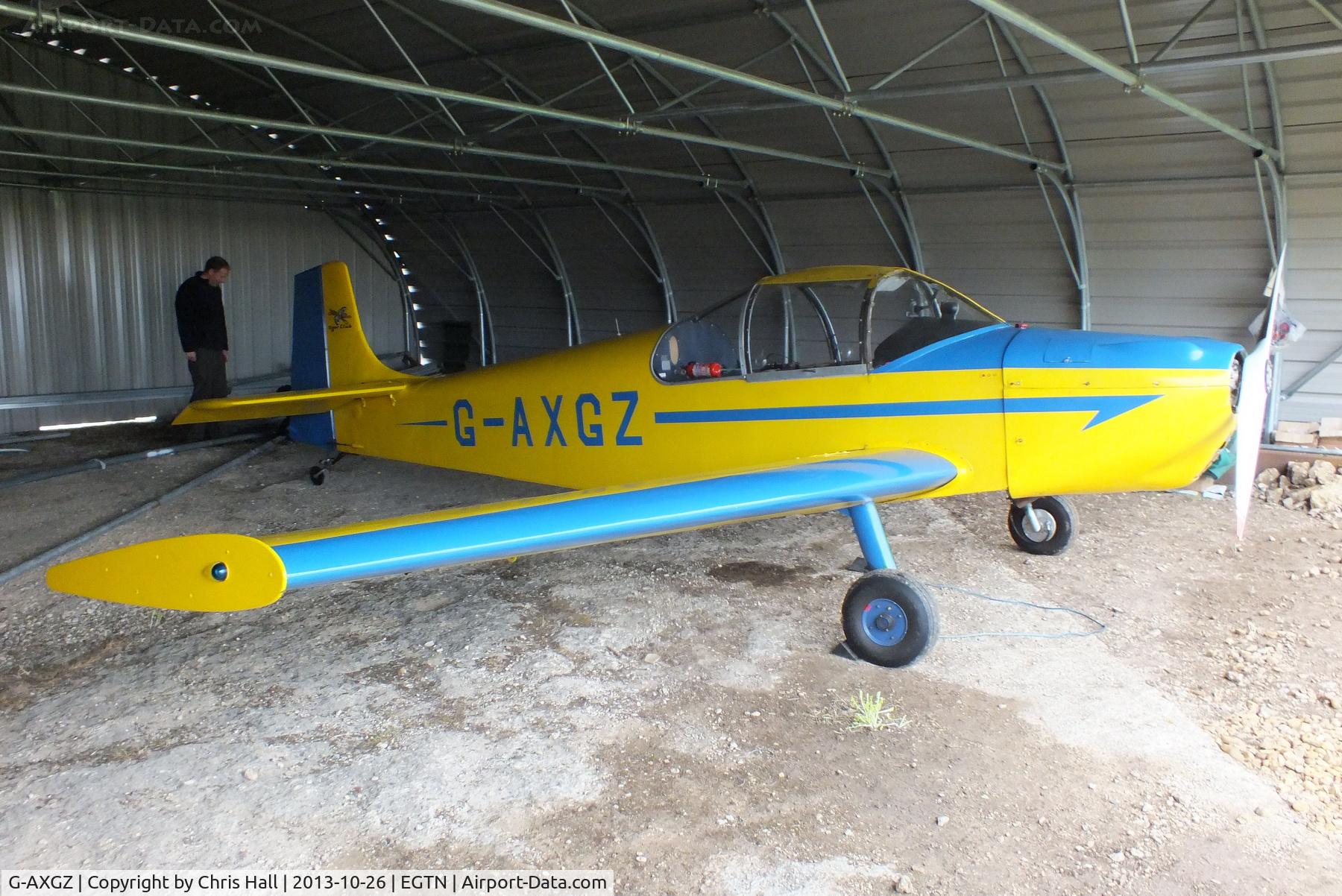 G-AXGZ, 1970 Rollason Druine D-62B Condor C/N RAE/643, in a new hangar at Enstone Airfield