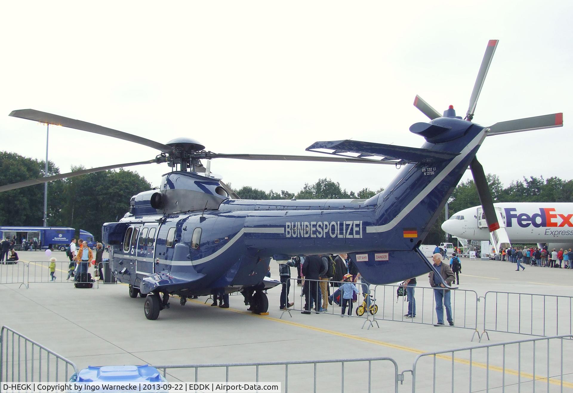 D-HEGK, 2009 Aerospatiale AS-332L-1 Super Puma C/N 2720, Aerospatiale AS.332L1 Super Puma of the German federal police (Bundespolizei) at the DLR 2013 air and space day on the side of Cologne airport
