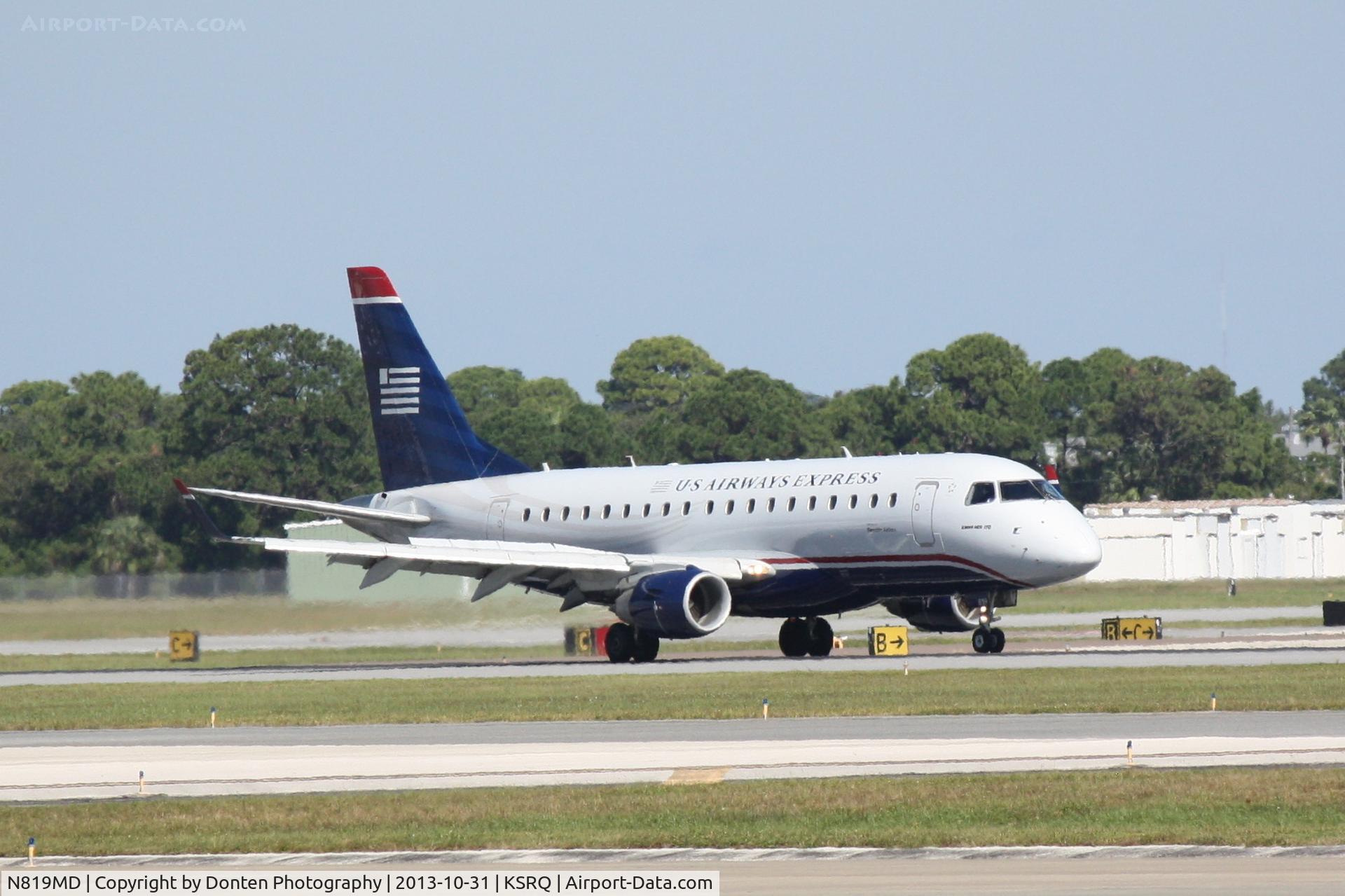 N819MD, 2004 Embraer 170SU (ERJ-170-100SU) C/N 17000040, US Air Flight 3346 oeprated by Republic (N819MD) arrives at Sarasota-Bradenton International Airport following a flight from Reagan National