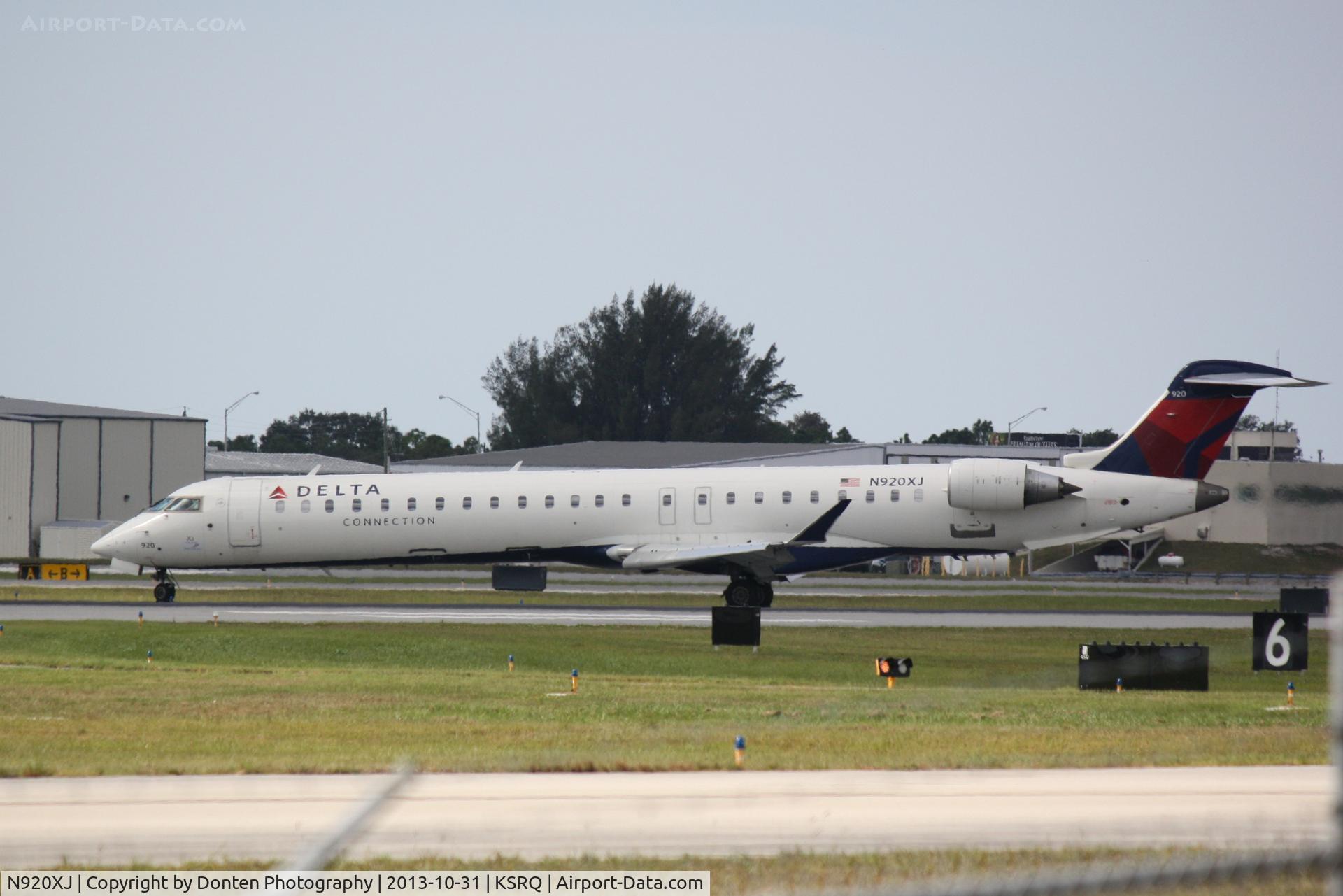 N920XJ, 2008 Bombardier CRJ-900ER (CL-600-2D24) C/N 15167, Delta Flight 3493 operated by Endeavor Air (N920XJ) arrives at Sarasota-Bradenton International Airport following a flight from Laguardia Airport