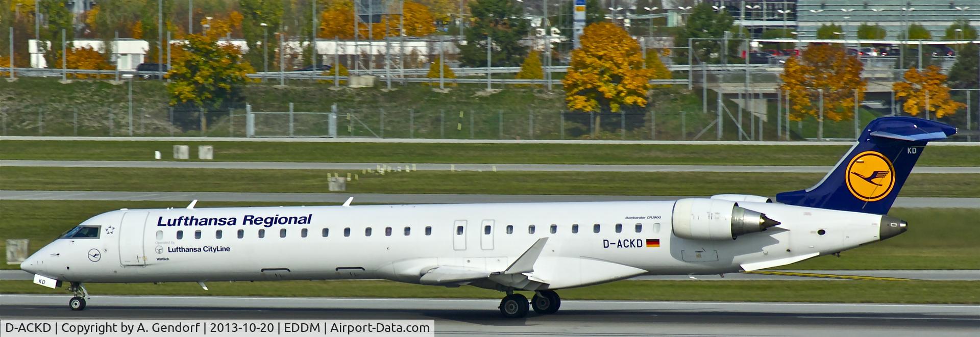 D-ACKD, 2006 Bombardier CRJ-900LR (CL-600-2D24) C/N 15080, Lufthansa Regional, is speeding up for departure at München(EDDM), bound for Belgrade(LYBE)