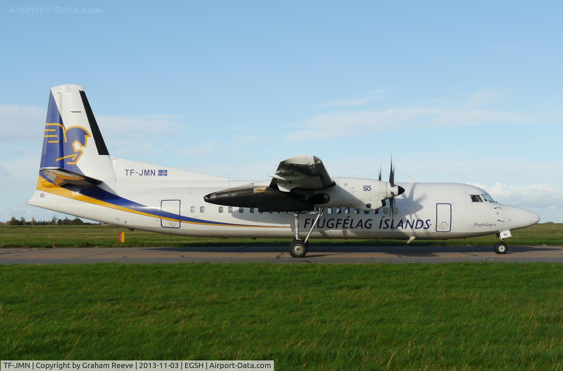 TF-JMN, 1991 Fokker 50 C/N 20223, Just landed.