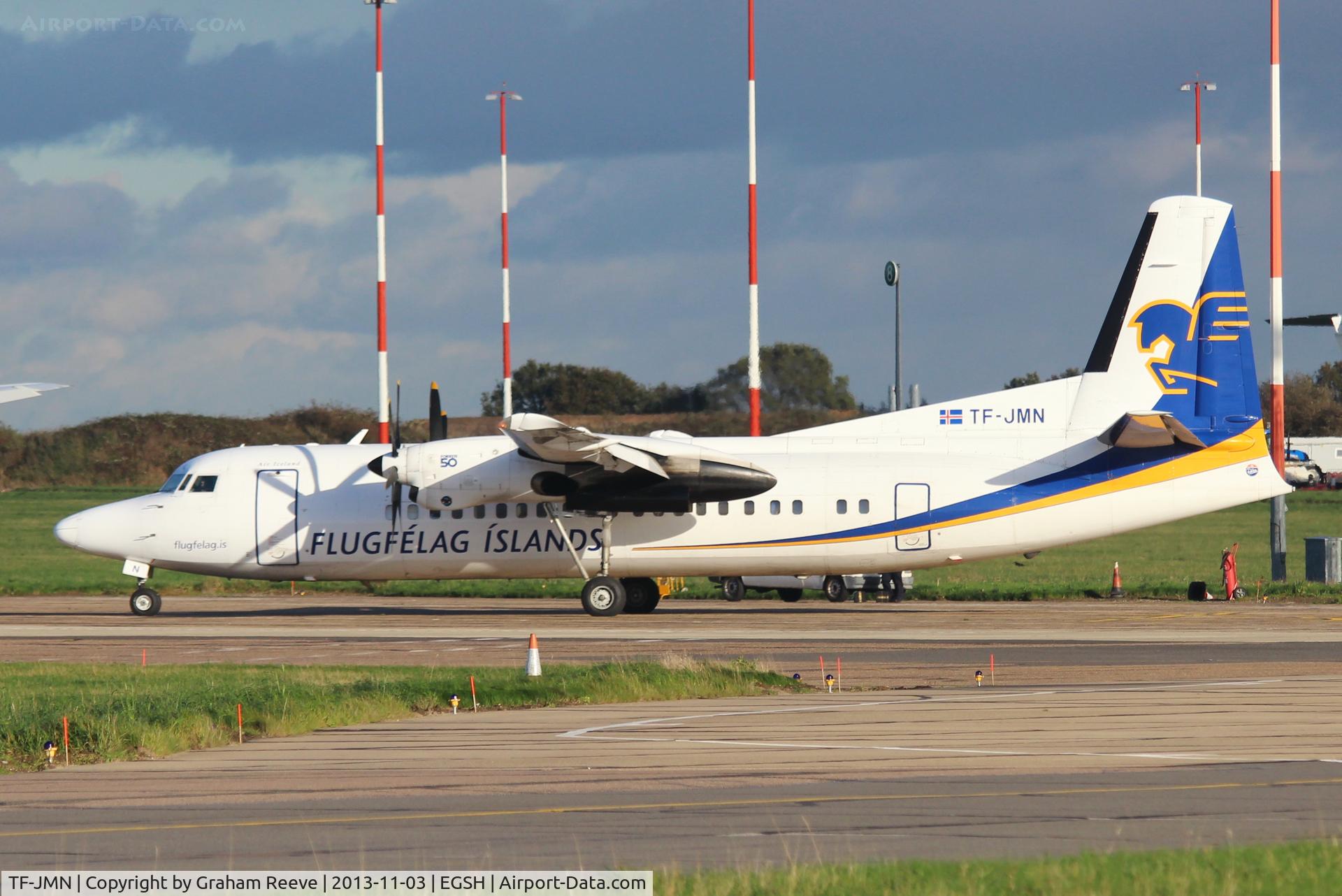 TF-JMN, 1991 Fokker 50 C/N 20223, Parked at Norwich having just landed.