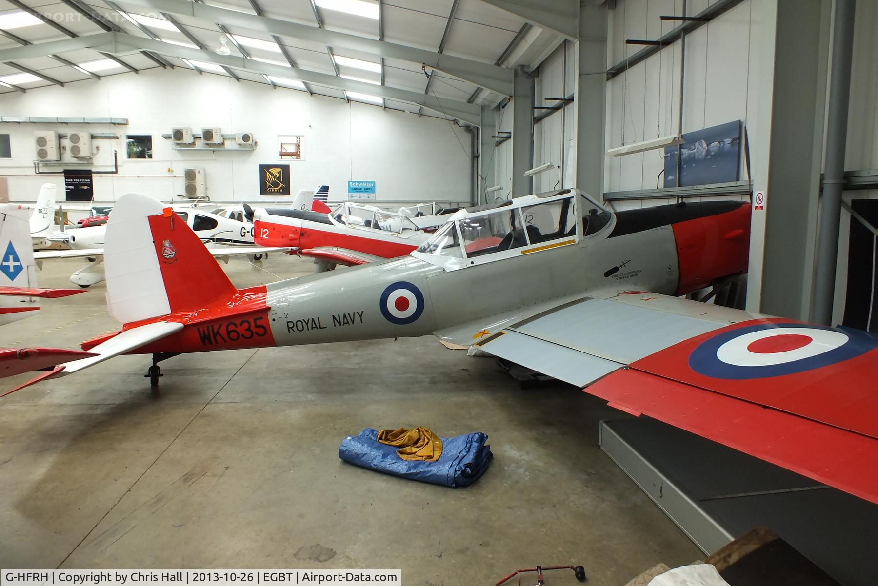 G-HFRH, 1952 De Havilland DHC-1 Chipmunk T.10 C/N C1/0650, hangared at Turweston