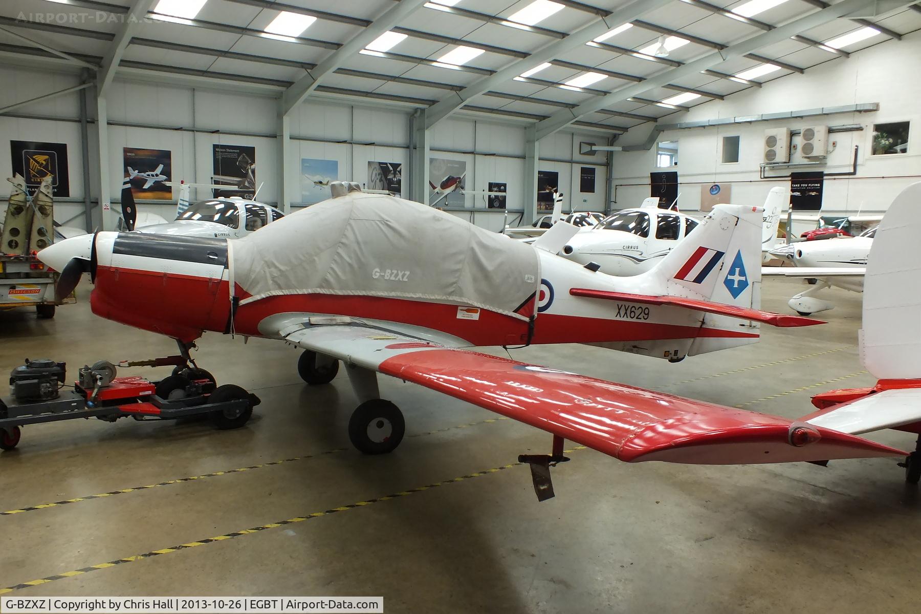 G-BZXZ, 1974 Scottish Aviation Bulldog T.1 C/N BH120/294, hangared at Turweston