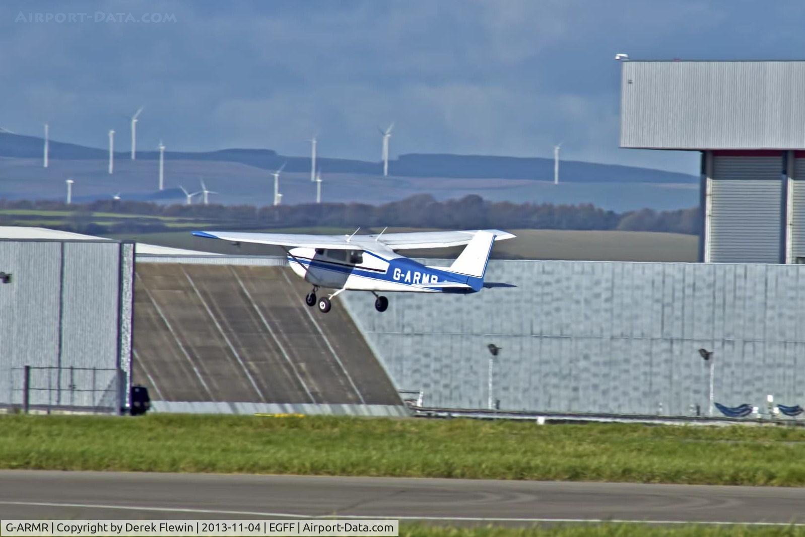 G-ARMR, 1961 Cessna 172B C/N 17248566, EGFF resident Cessna 172B pulling out from runway 19 for circuit work.