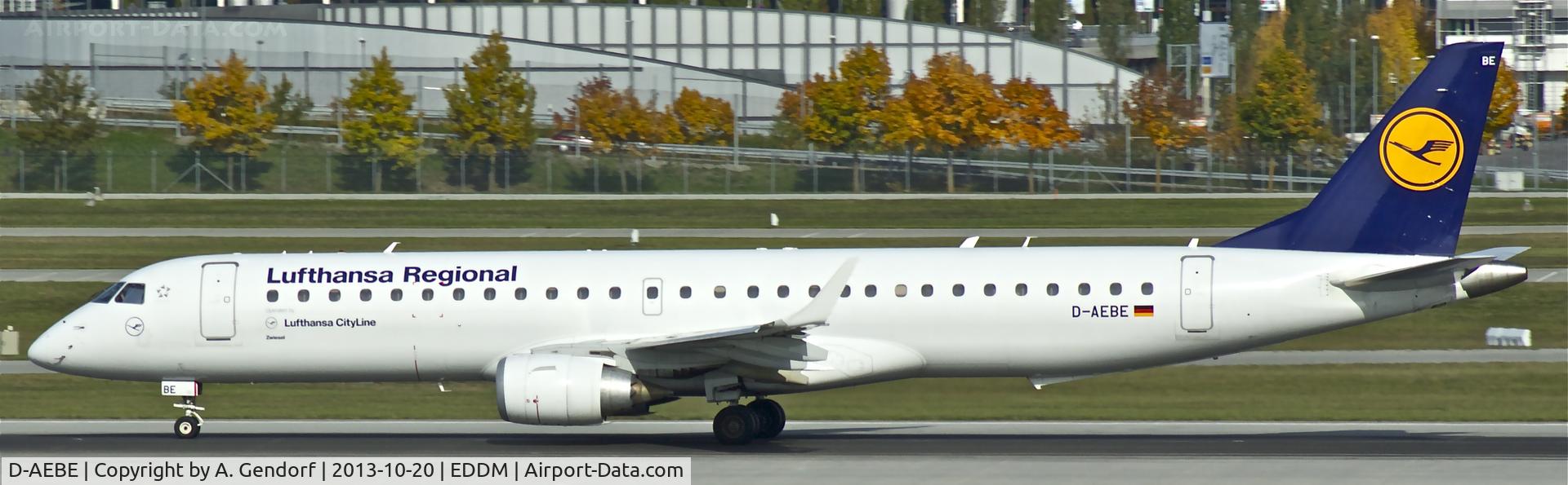 D-AEBE, 2010 Embraer 195LR (ERJ-190-200LR) C/N 19000350, Lufthansa Regional, seen here on RWY 26L at München(EDDM)