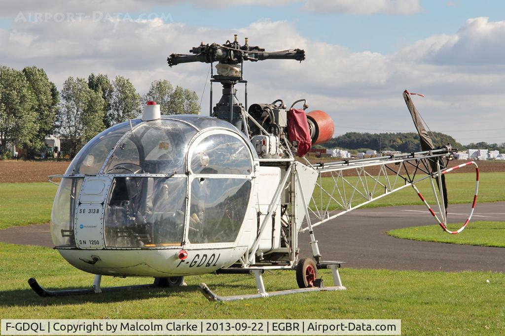 F-GDQL, Sud SE-313B Alouette II C/N 1250, Sud SE-313B Alouette II at The Real Aeroplane Club's Helicopter Fly-In, Breighton Airfield, September 2013.