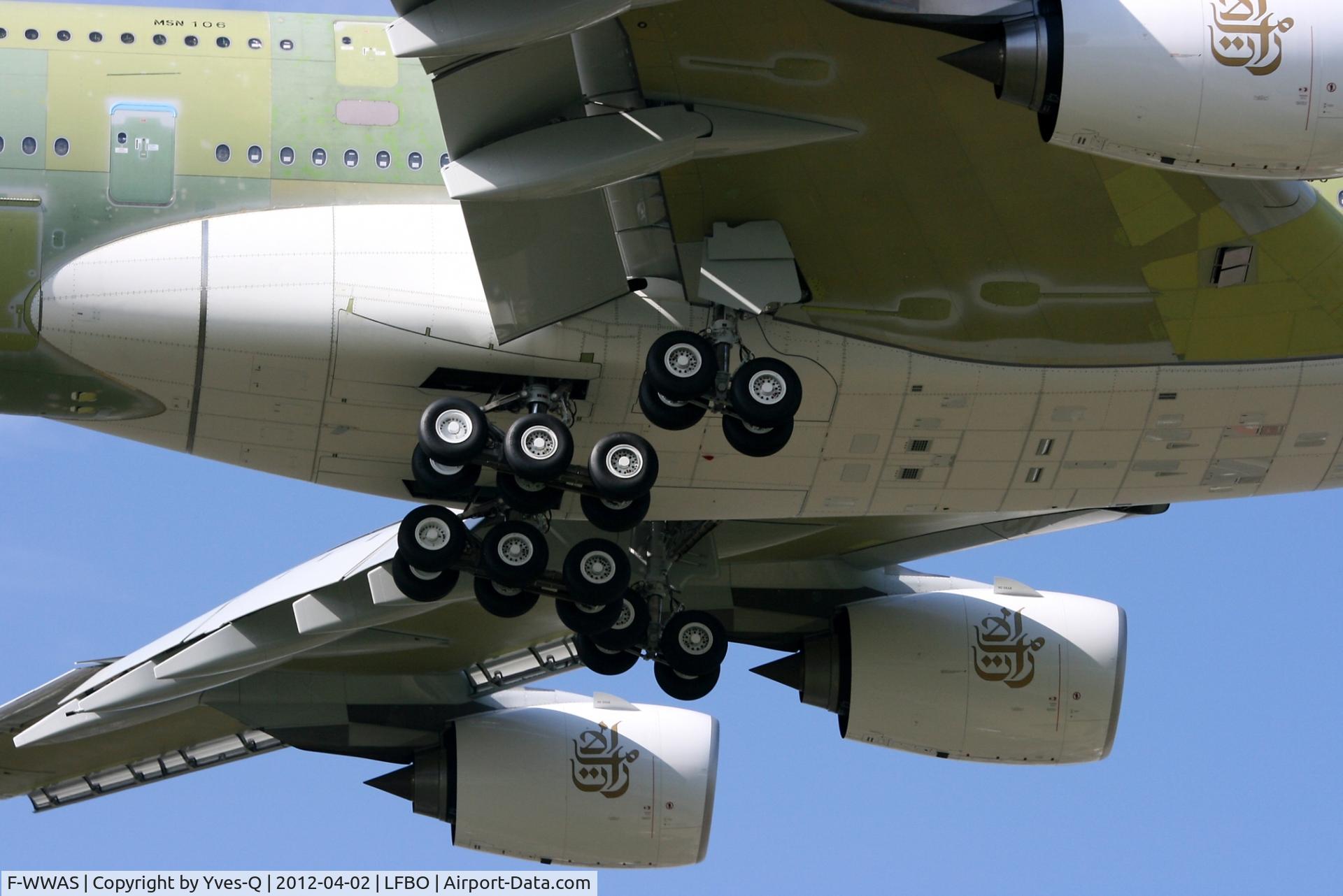 F-WWAS, 2012 Airbus A380-861 C/N 106, Airbus A380, Landing Rwy 32L, Toulouse Blagnac Airport (LFBO-TLS)