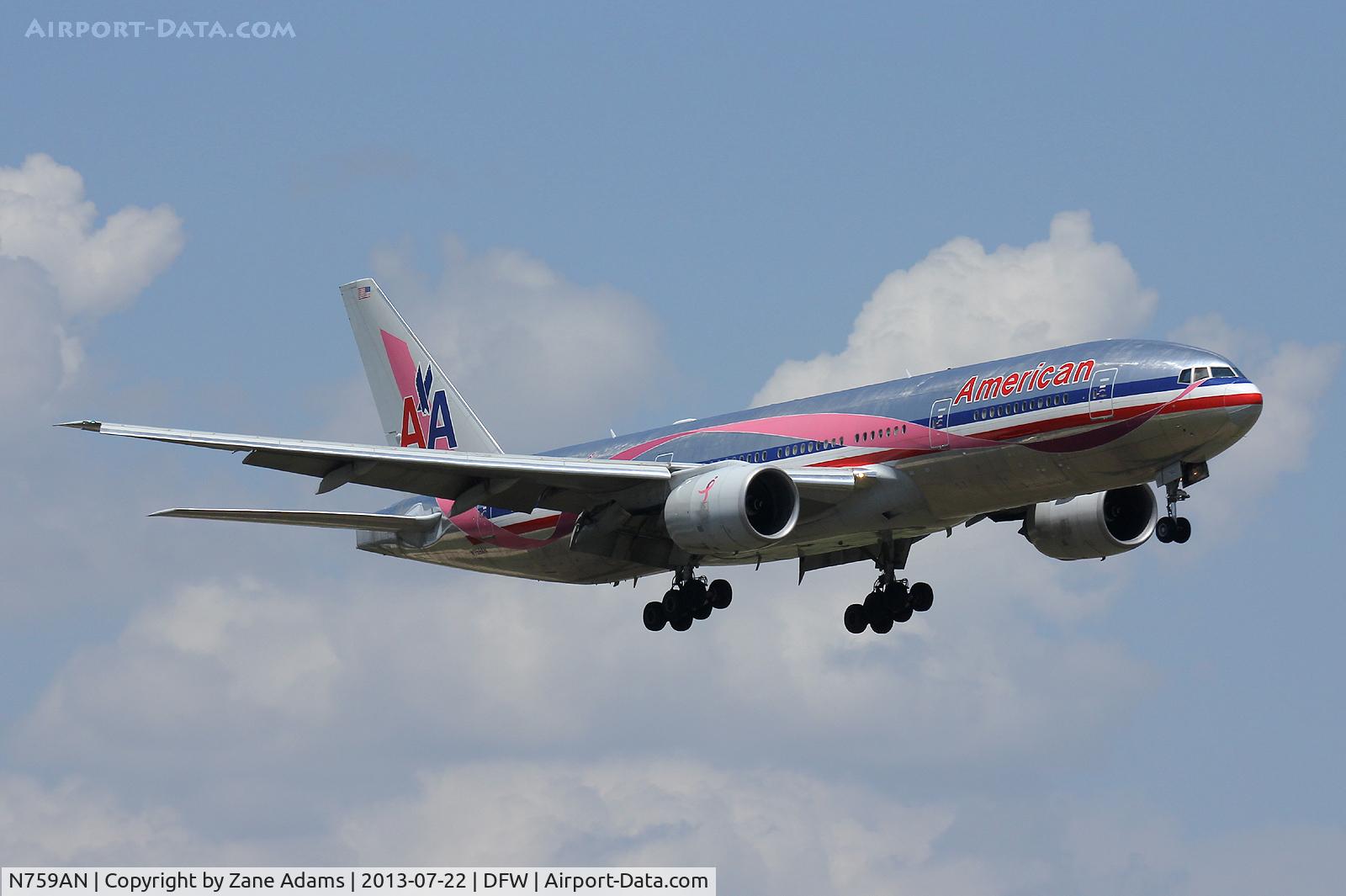 N759AN, 2001 Boeing 777-223/ER C/N 32638, Landing at DFW Airport