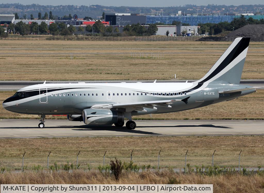 M-KATE, 2010 Airbus ACJ319 (A319-133/CJ) C/N 4151, Taxiing holding point rwy 14R for departure after small visit to ACJC...