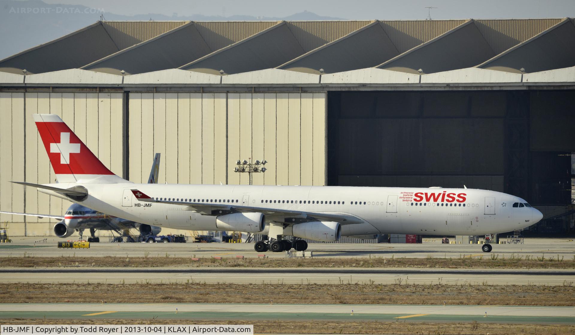 HB-JMF, 2003 Airbus A340-313X C/N 561, Taxiing to gate at LAX