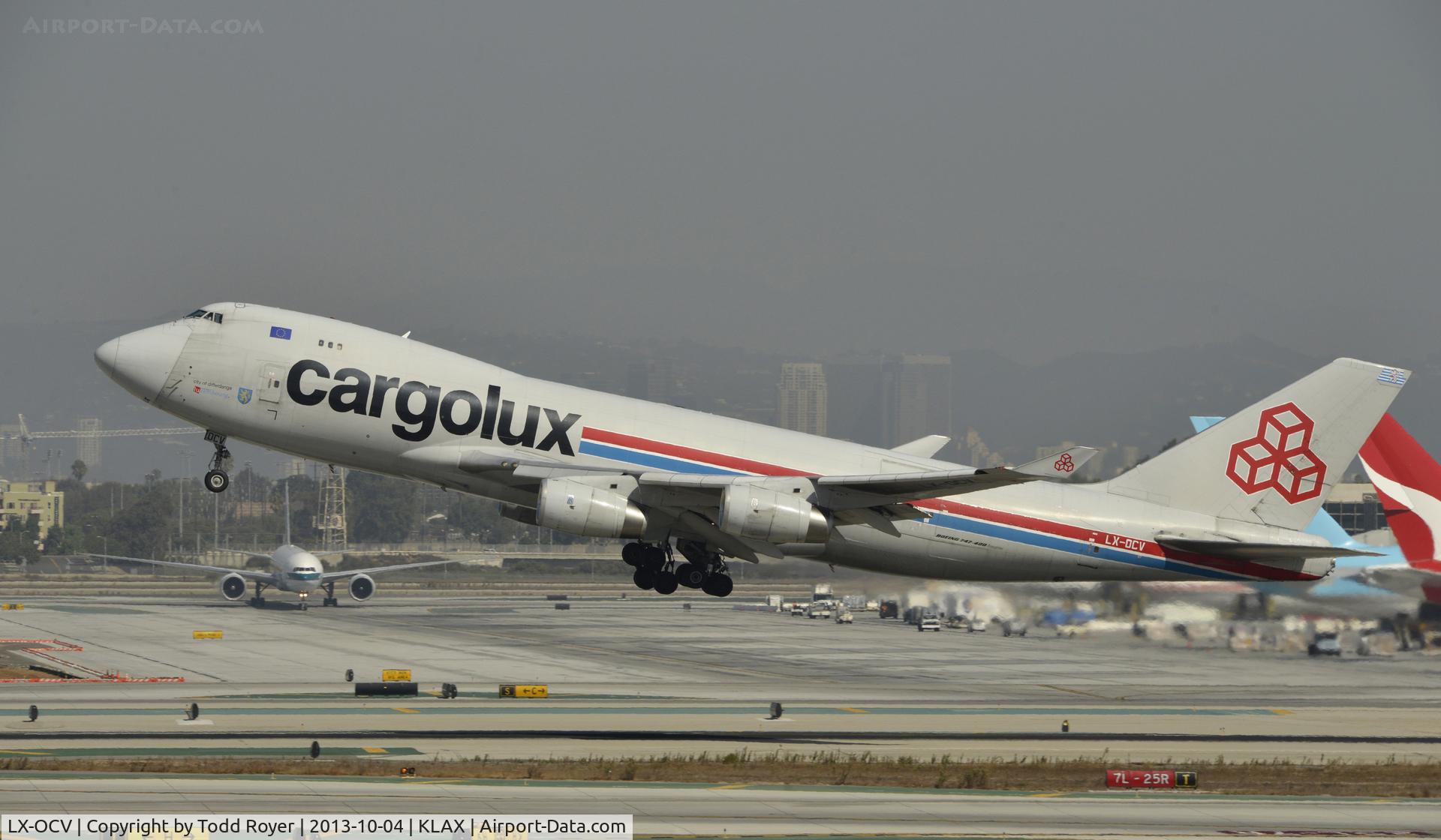 LX-OCV, 1999 Boeing 747-4R7F/SCD C/N 29731, Departing LAX