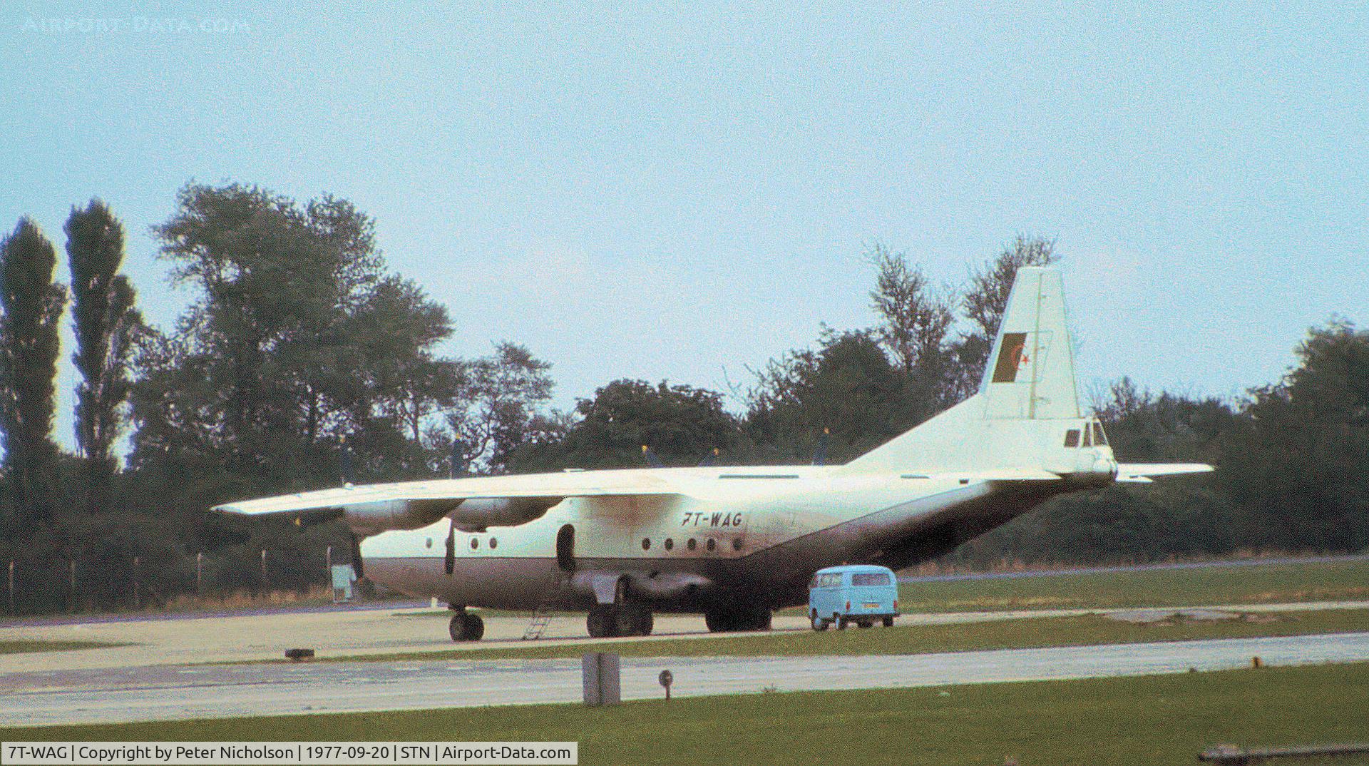 7T-WAG, 1965 Antonov An-12BP C/N 402812, Algerian Air Force Antonov An-12BP as seen at Stansted in the late Summer of 1977.