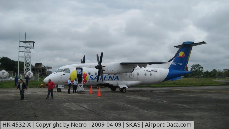 HK-4532-X, 1997 Dornier 328-120 C/N 3081, Satena's Dornier 328-120 waiting at Puerto Asis airport (PUU), Colombia on a daily route from Bogota (BOG) to Ipiales (IPI),